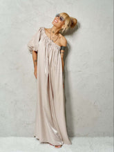 Beige One-Shoulder Asymmetric Maxi Dress