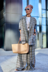 Wide-Leg Checked Pants