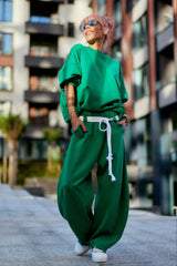 Green Oversized Sweat Set with Open Back