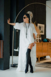 Ivory Sheer Embroidered Maxi Dress