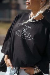 Black Oversized “I'm Fine” Graphic T-Shirt