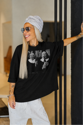 Black Oversized Graphic T-Shirt – "Sisters of the Night"