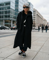 Black Warm Oversized Hoodie Sweatshirt with Long Sleeves and Front Zipper