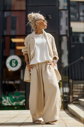 Relaxed Beige Wide-Leg Pants