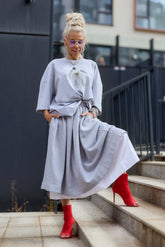 Grey Pleated Midi Skirt