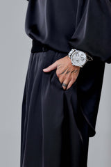 Black Satin Set with Shoulder Bow Detail