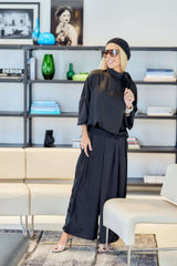 Black Satin Set with Shoulder Bow Detail