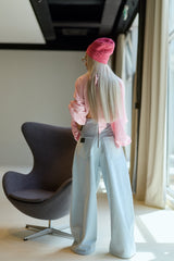 Ice Blue Wide-Leg Denim Pants