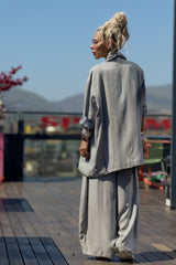 Grey Flow Wide-Leg Pants