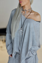 Grey Oversized Asymmetric Blouse