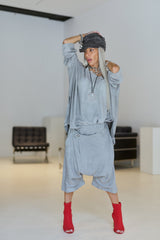 Grey Oversized Asymmetric Blouse