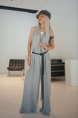 Grey Tie-Shoulder Wide-Leg Jumpsuit