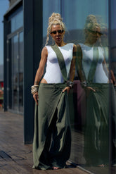 Olive Green Suspender Jumpsuit with Open-Back