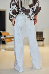 White Distressed Wide-Leg Jeans