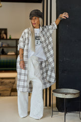 White & Mocha Plaid Oversized Shirt