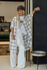 White & Mocha Plaid Oversized Shirt