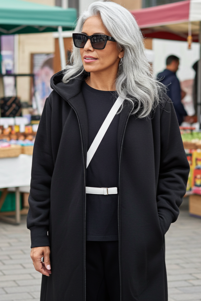 Black Warm Oversized Hoodie Sweatshirt  with Long Sleeves and Front Zipper