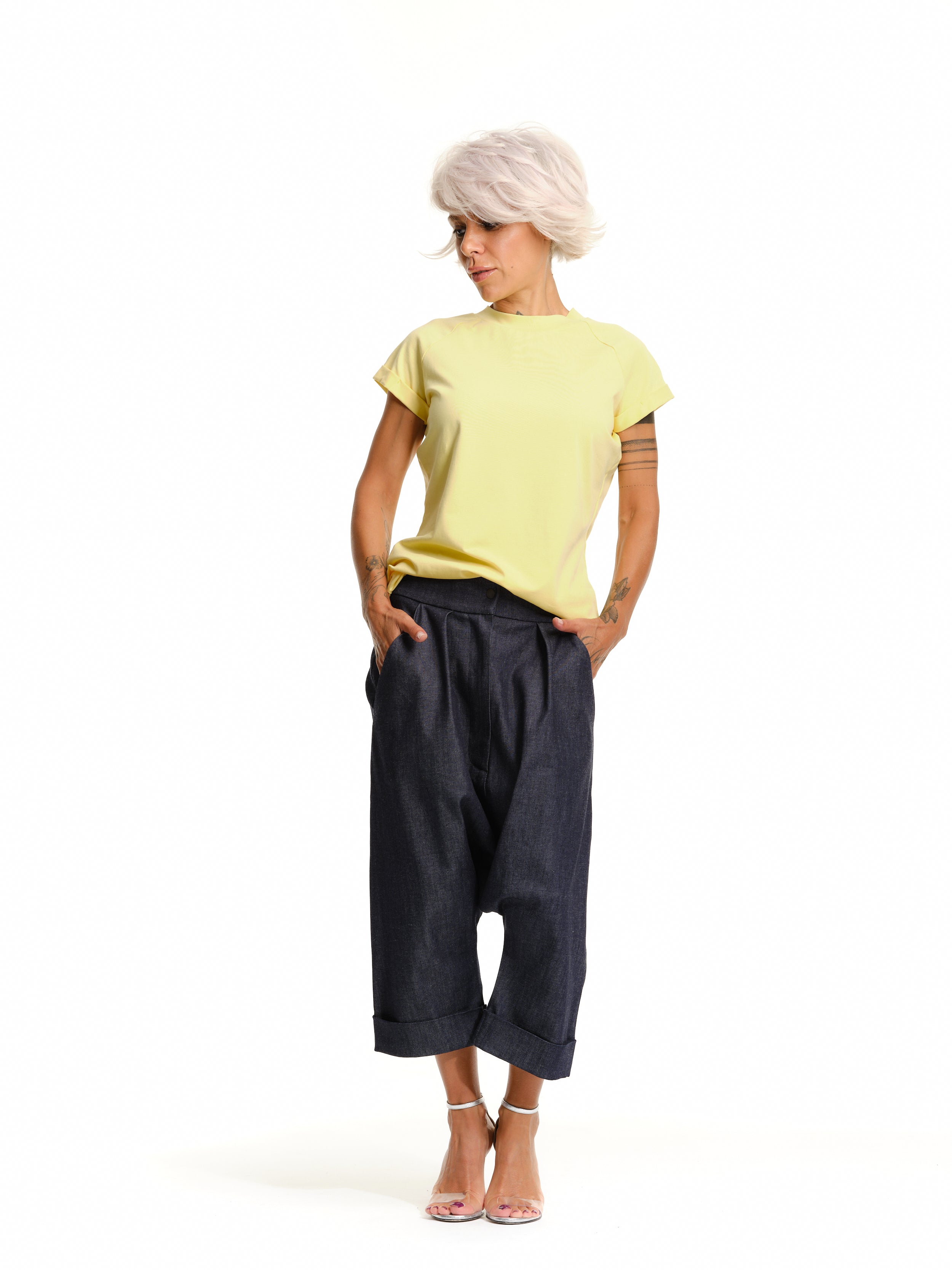 Yellow T-Shirt with Cuffed Sleeves