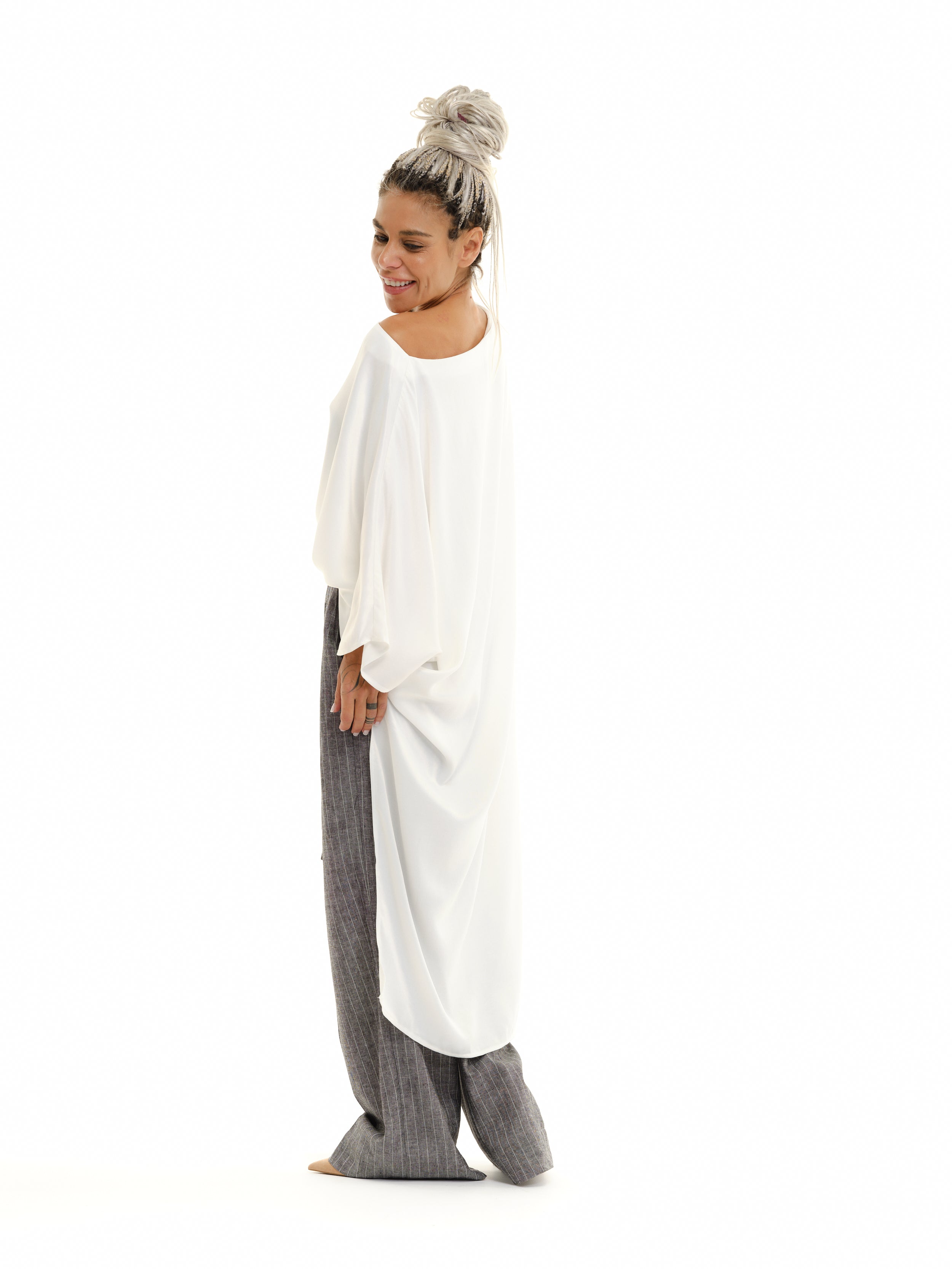Off-The-Shoulder Maxi Tunic in White