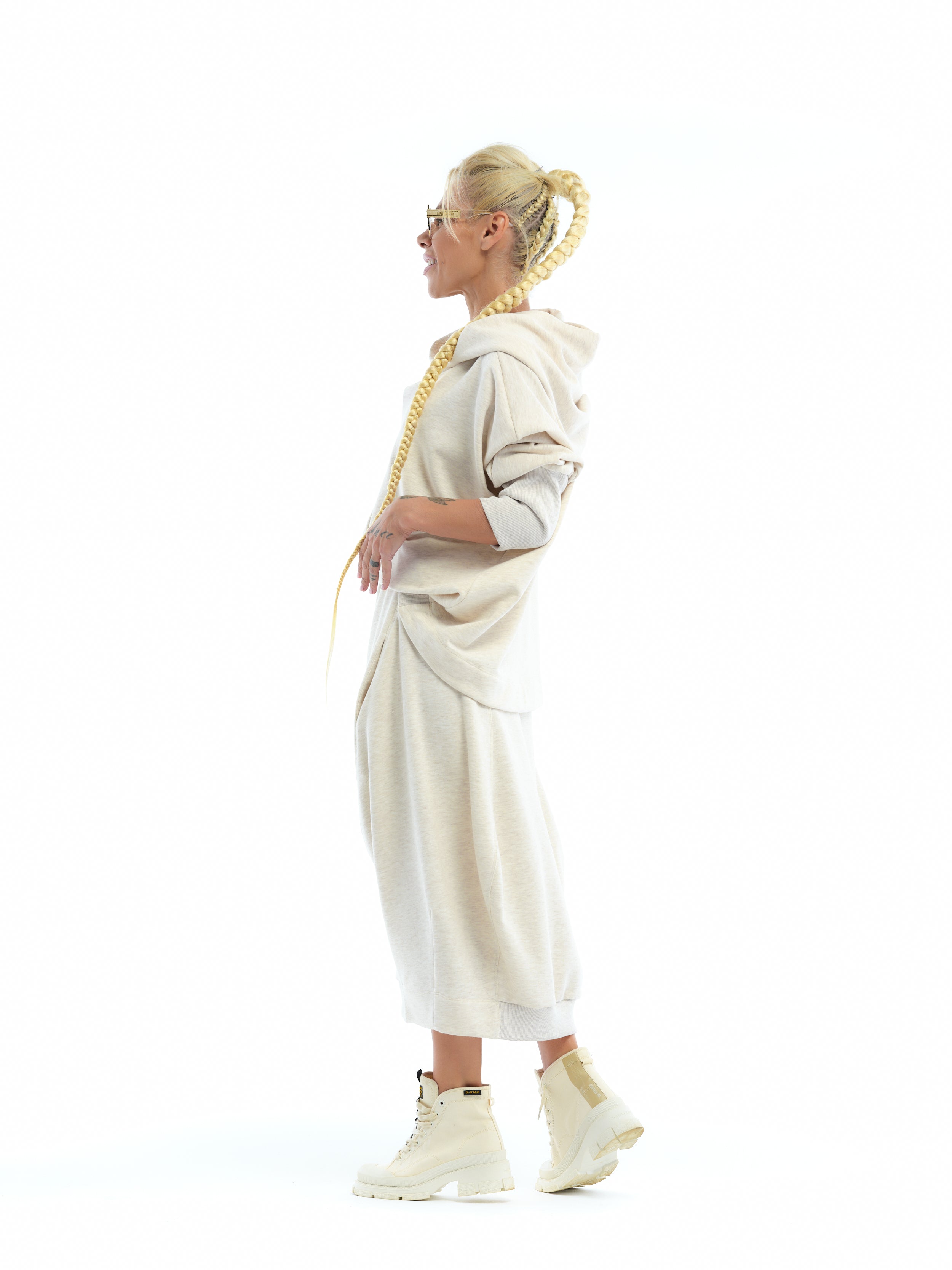 Cream Hoodie and Skirt Sweatsuit Set