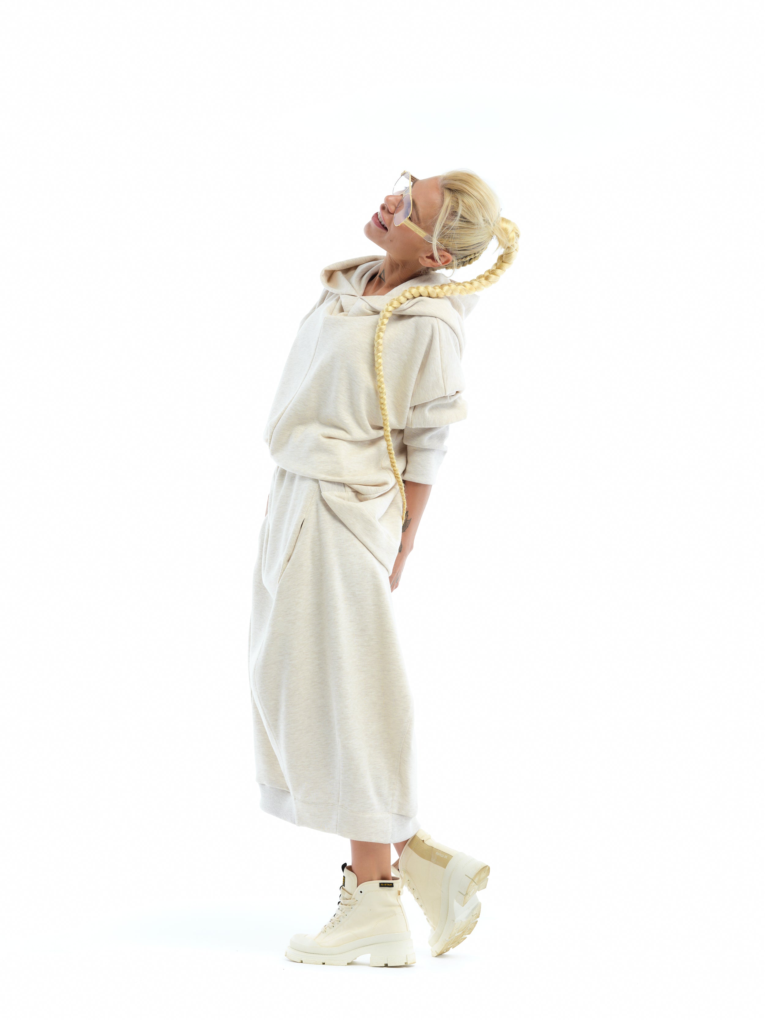 Cream Hoodie and Skirt Sweatsuit Set