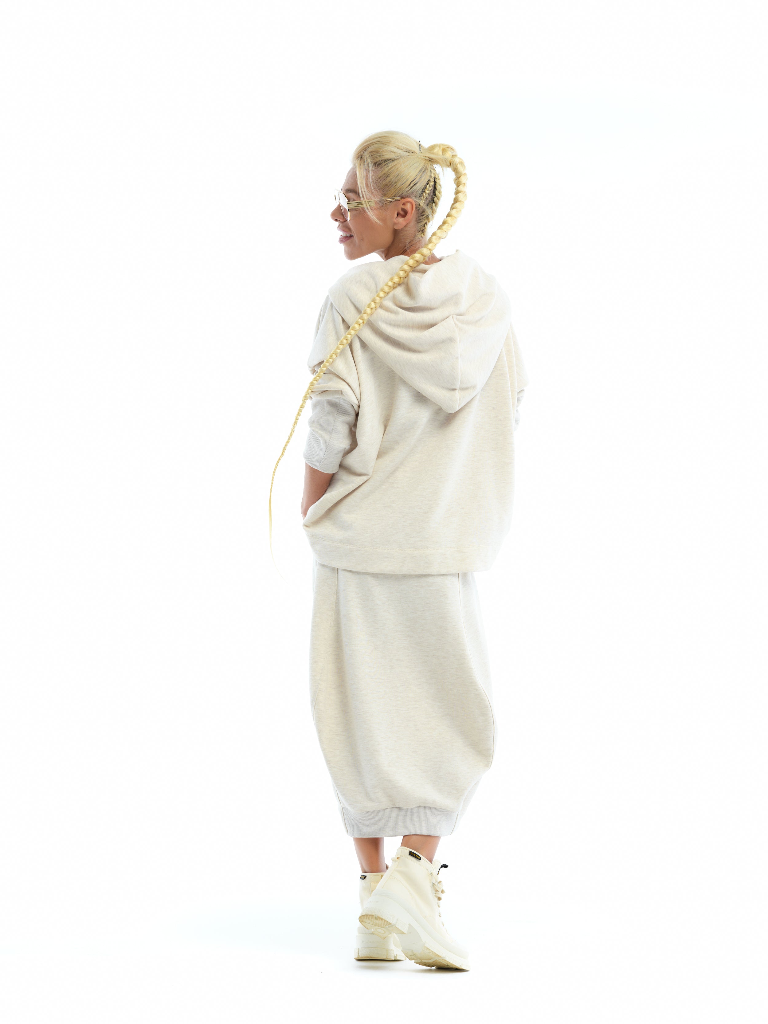 Cream Hoodie and Skirt Sweatsuit Set
