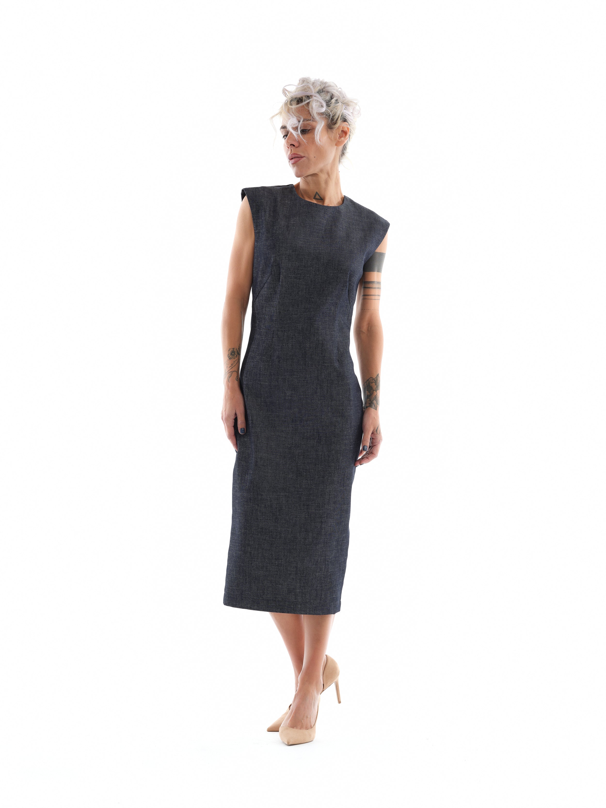 Denim Cutout Midi Dress