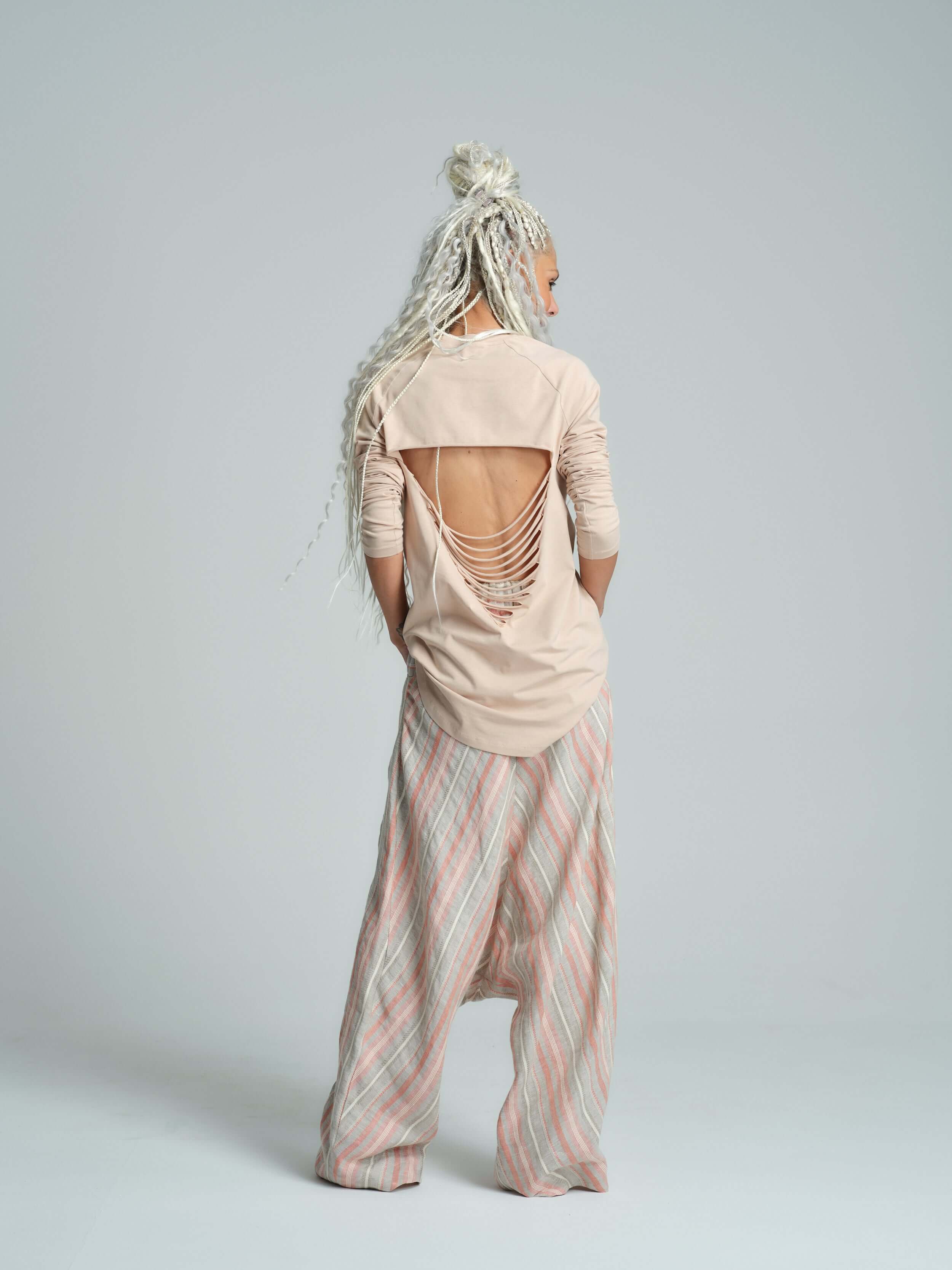Cotton-Blend Distressed Open-Back Top