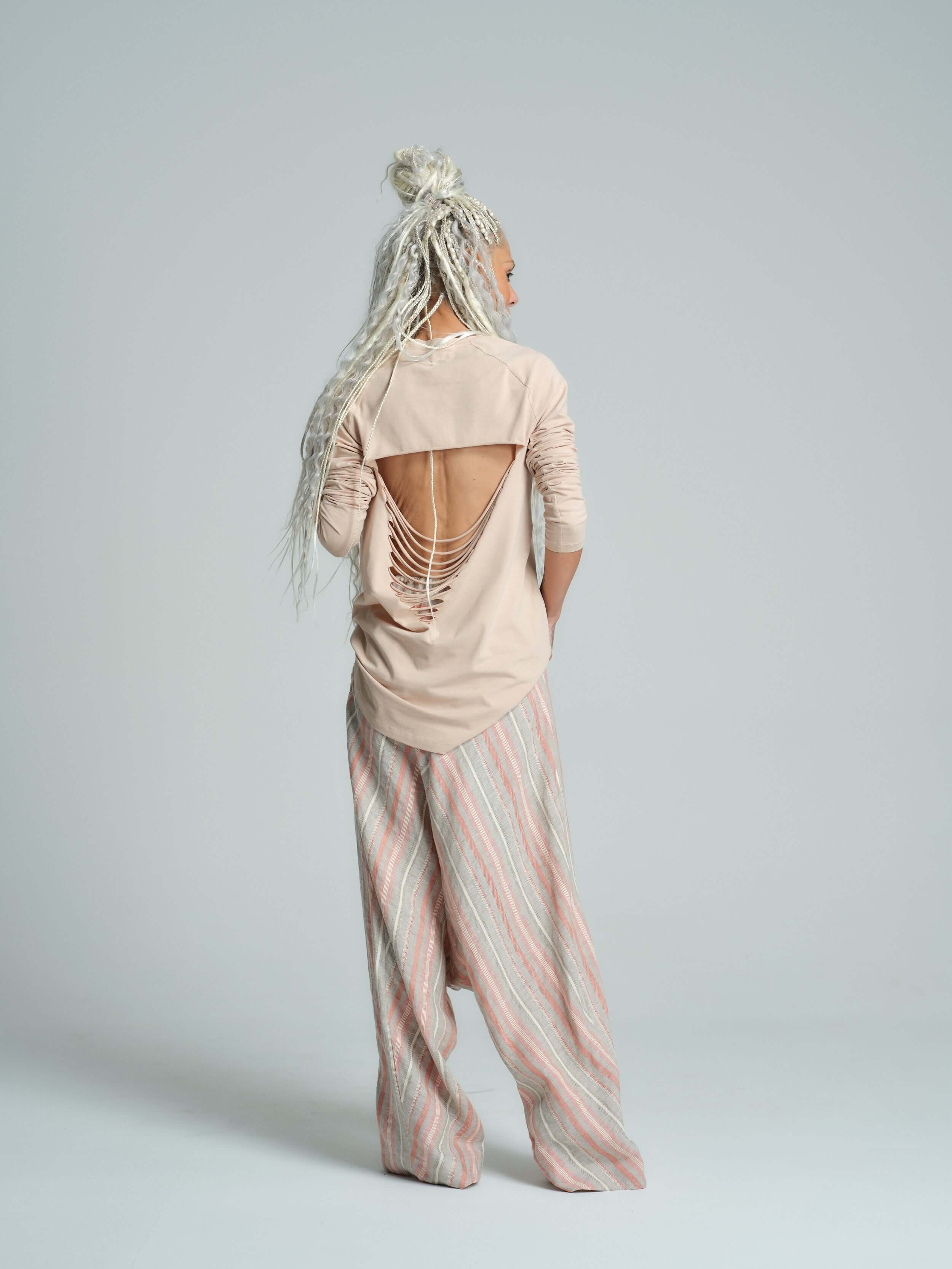 Cotton-Blend Distressed Open-Back Top