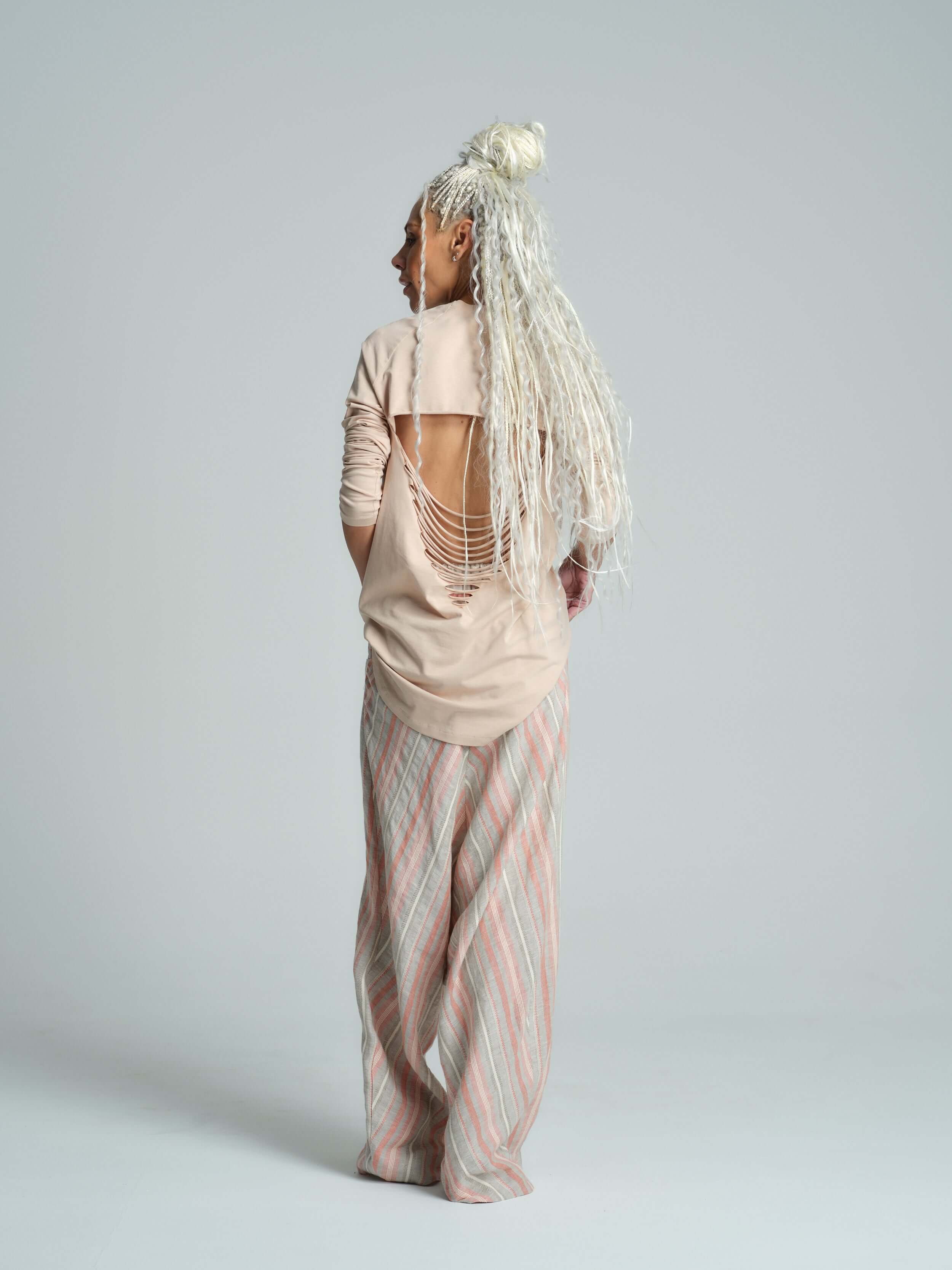 Cotton-Blend Distressed Open-Back Top