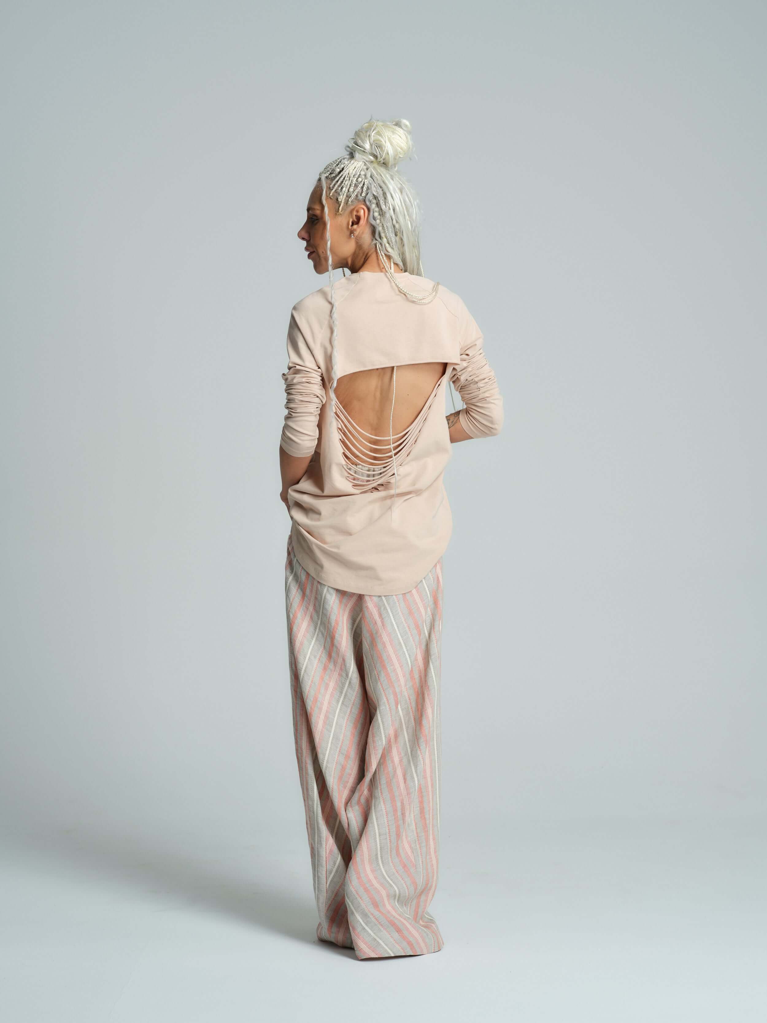 Cotton-Blend Distressed Open-Back Top