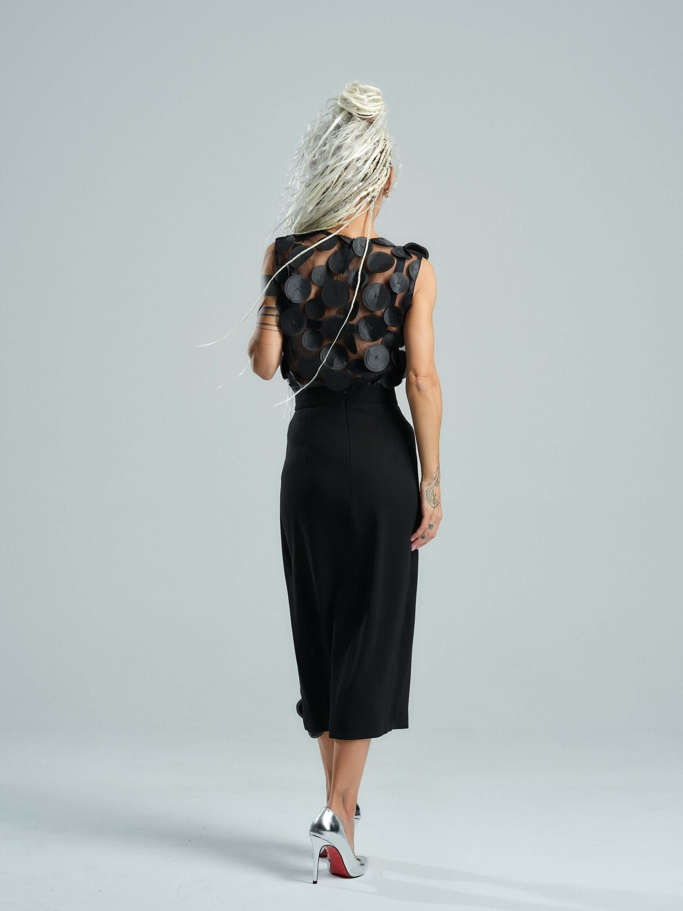 Appliqué-Detailed Mesh Top & Pencil Skirt Co-Ord Set