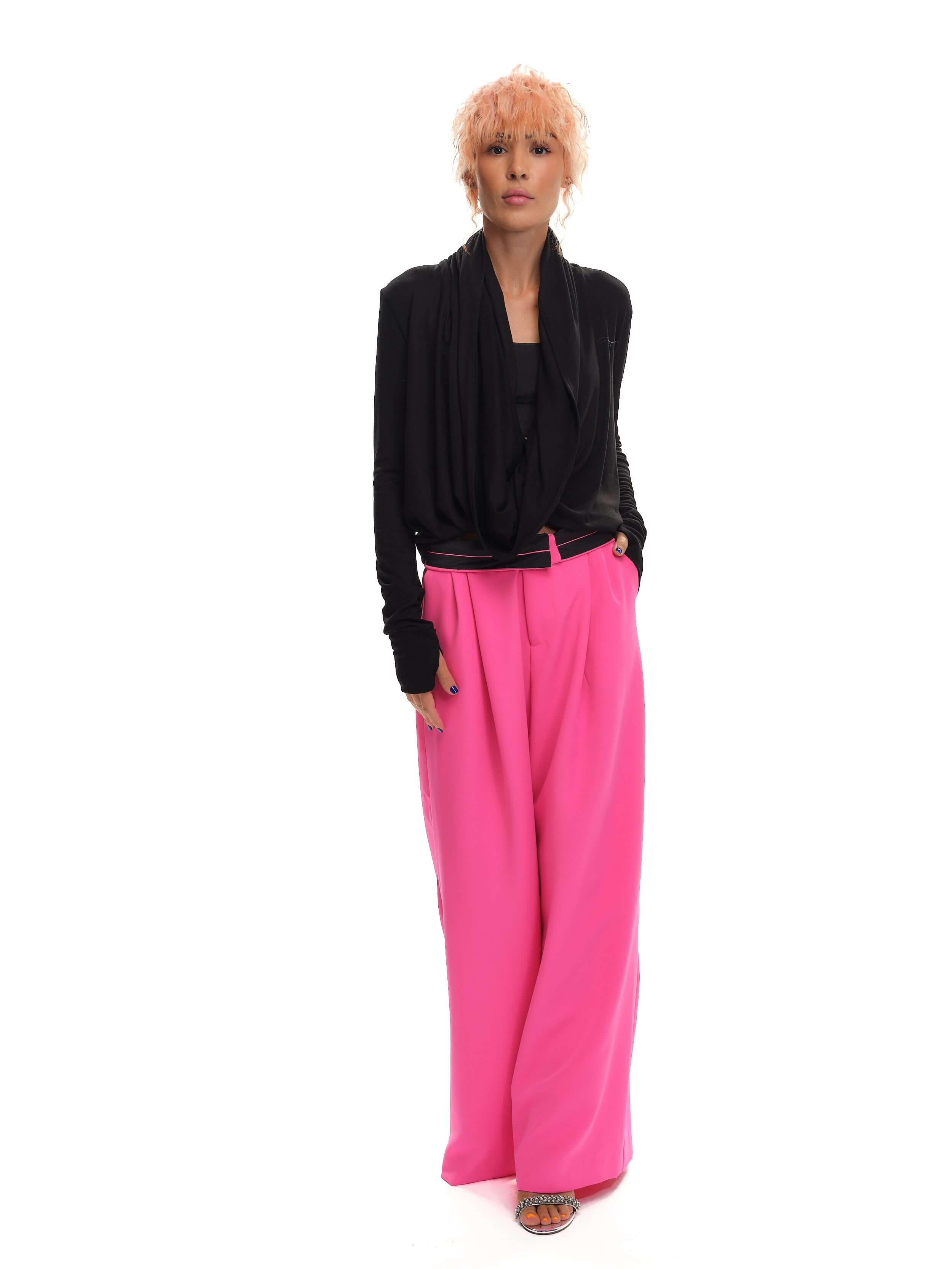 Pink Mid-Rise Wide-Leg Pants