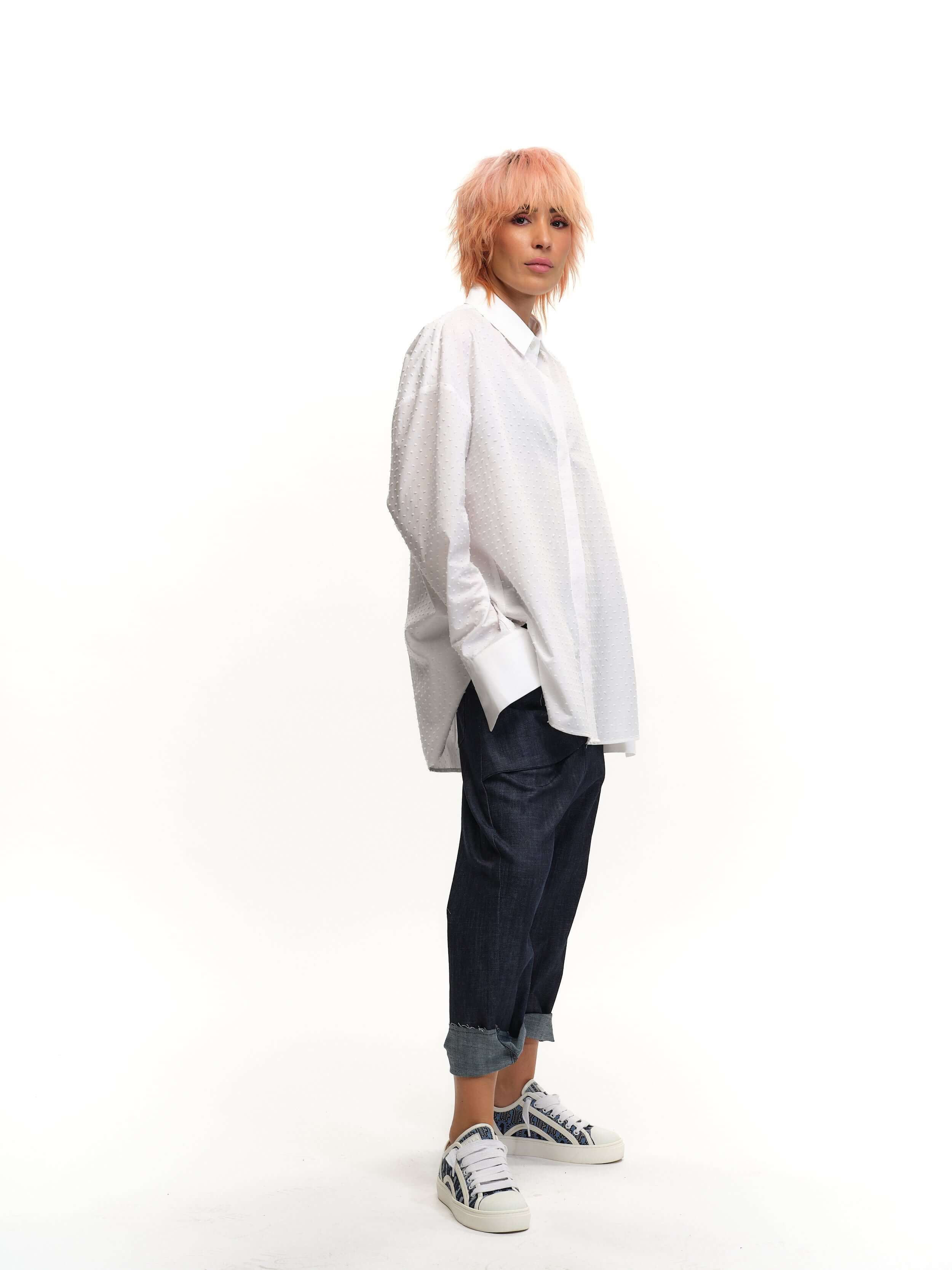 Swiss-Dot Button-Down Shirt