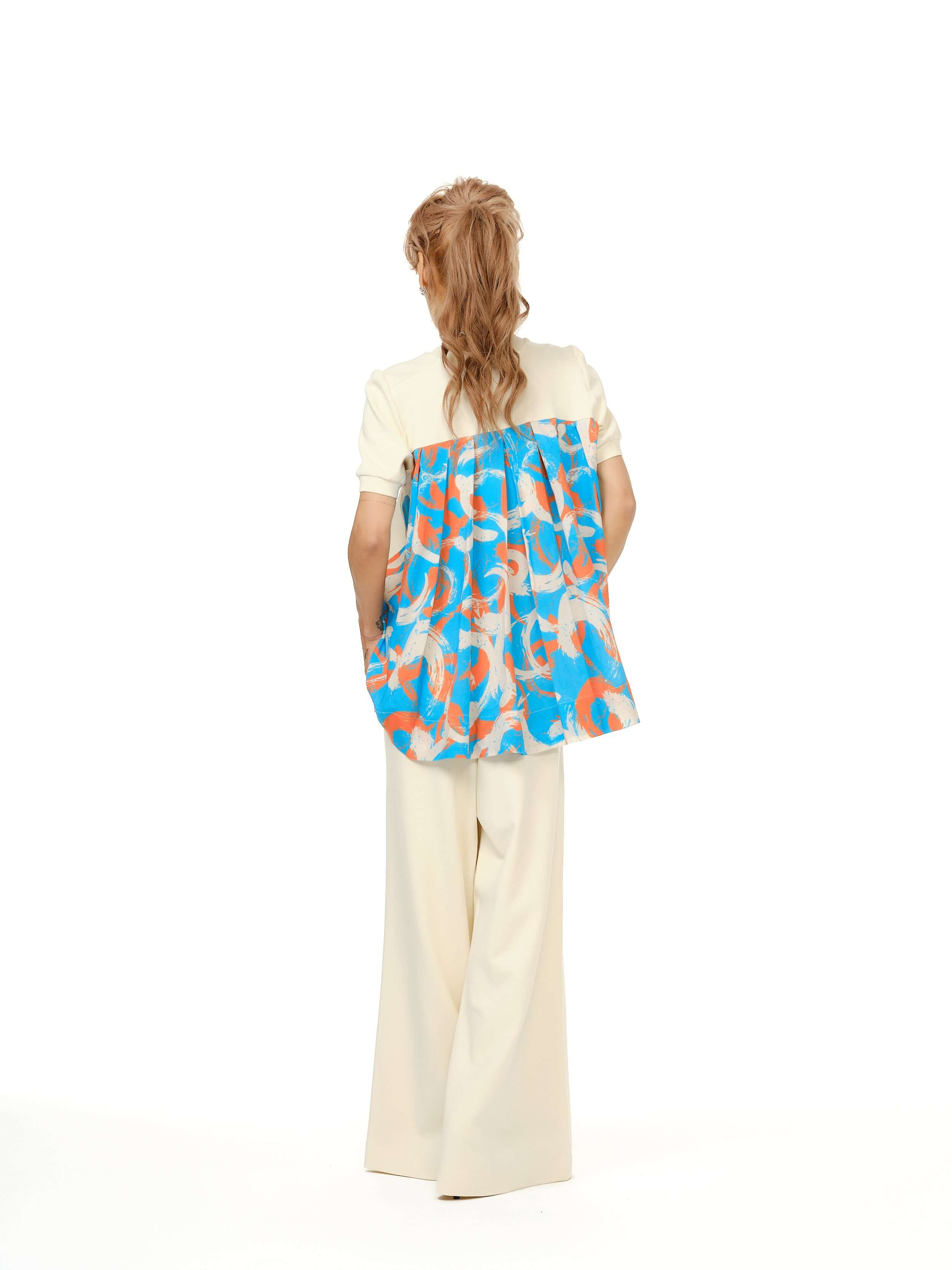 Patterned-Back Puff-Sleeve Co-Ord Set