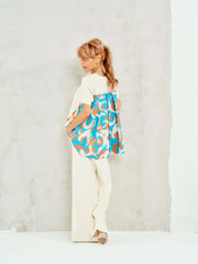 Patterned-Back Puff-Sleeve Co-Ord Set