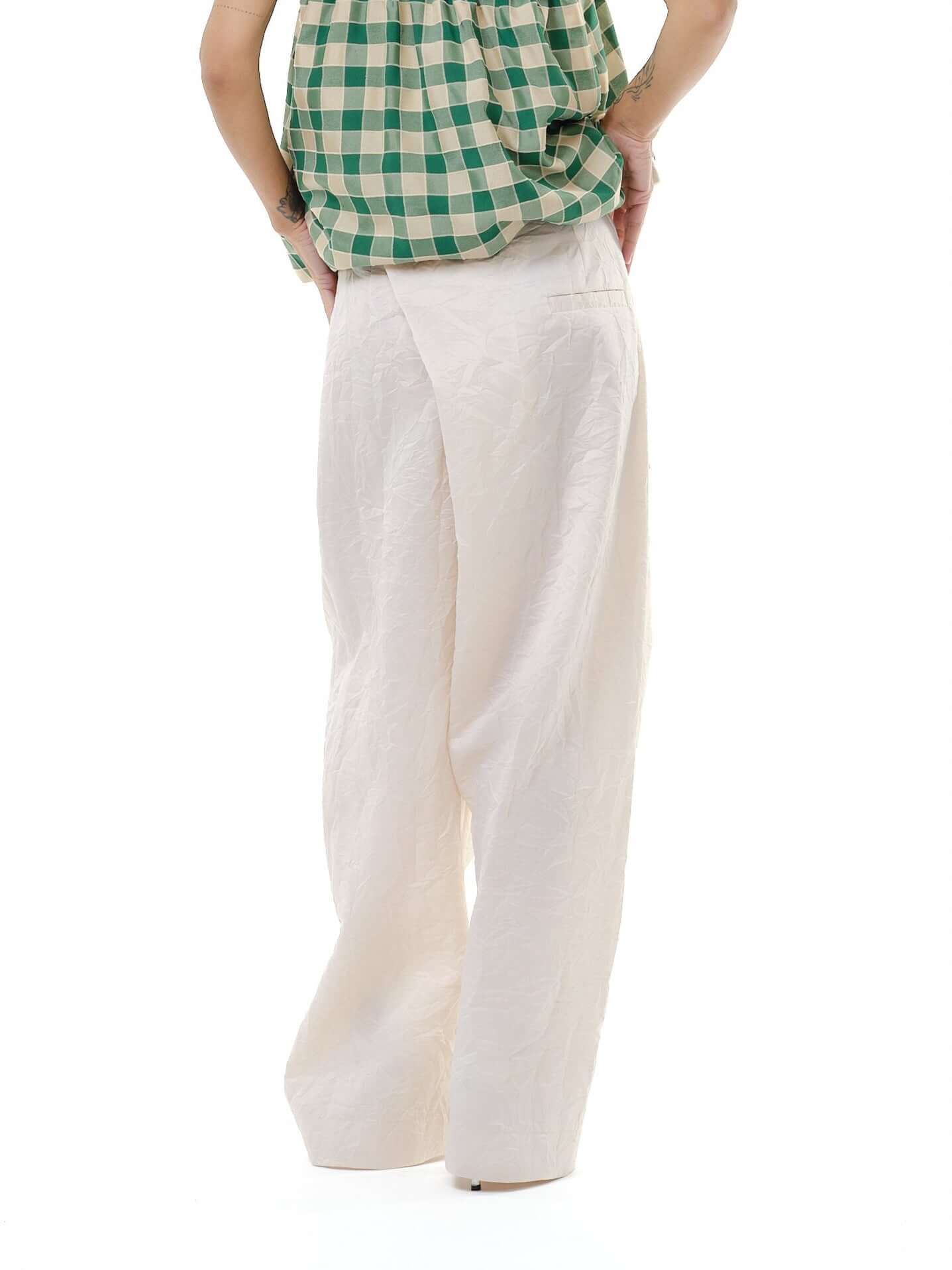 Beige Linen Tie-Waist Pants