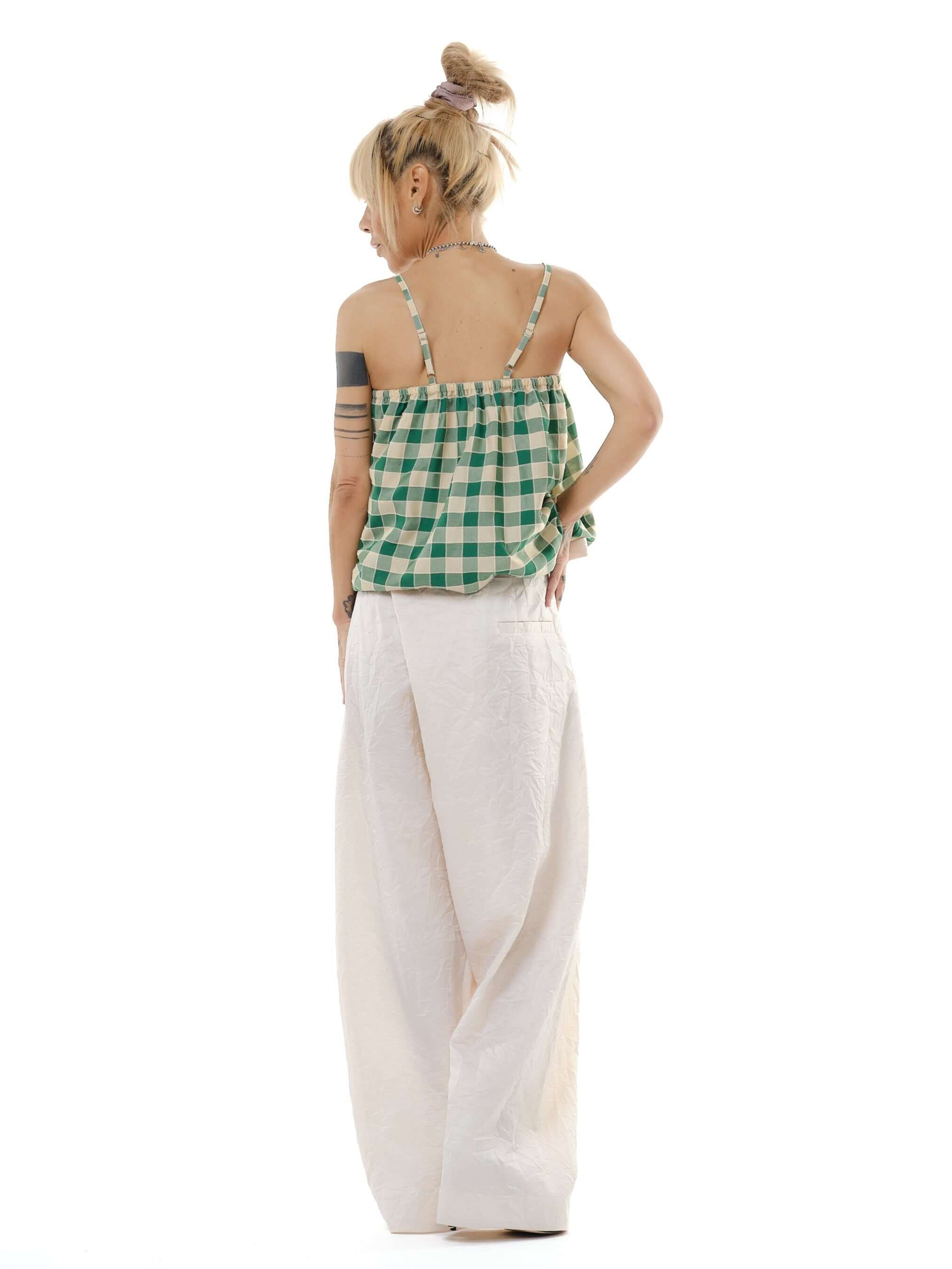 Beige Linen Tie-Waist Pants