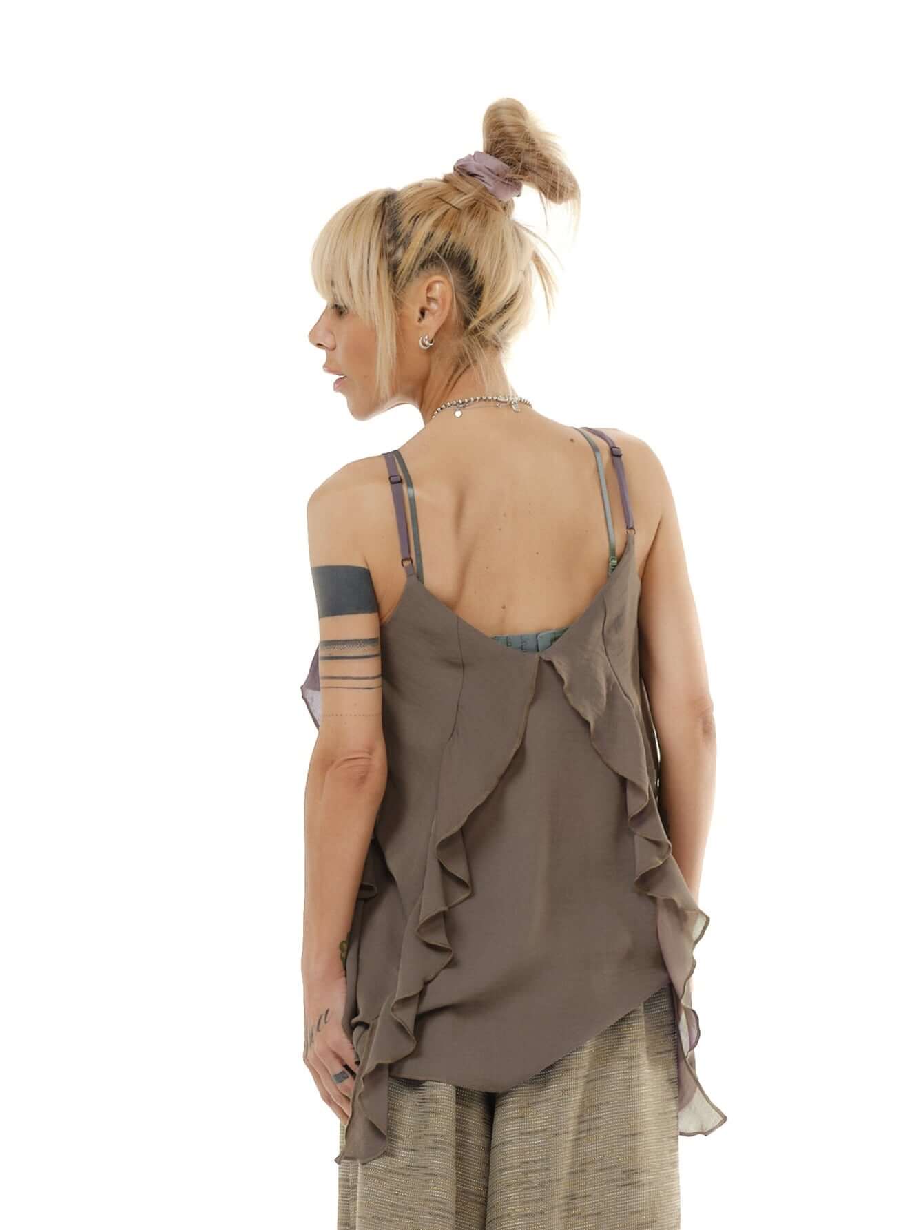 Brown Ruffle Cami Top