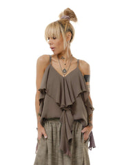 Brown Ruffle Cami Top