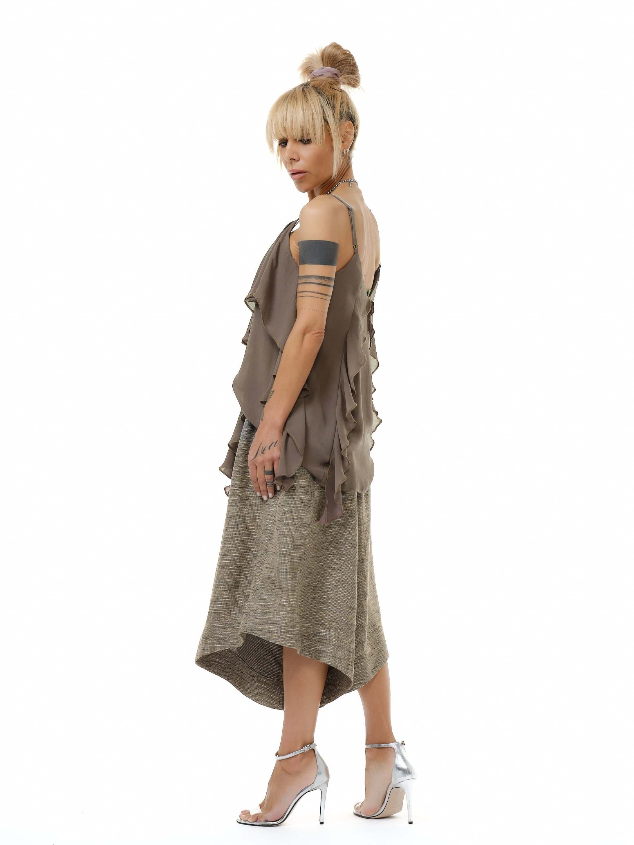 Brown Ruffle Cami Top