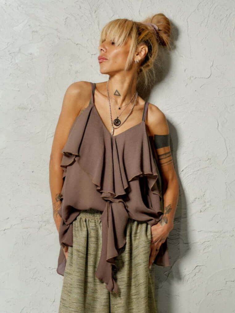 Textured Drop-Crotch Pants