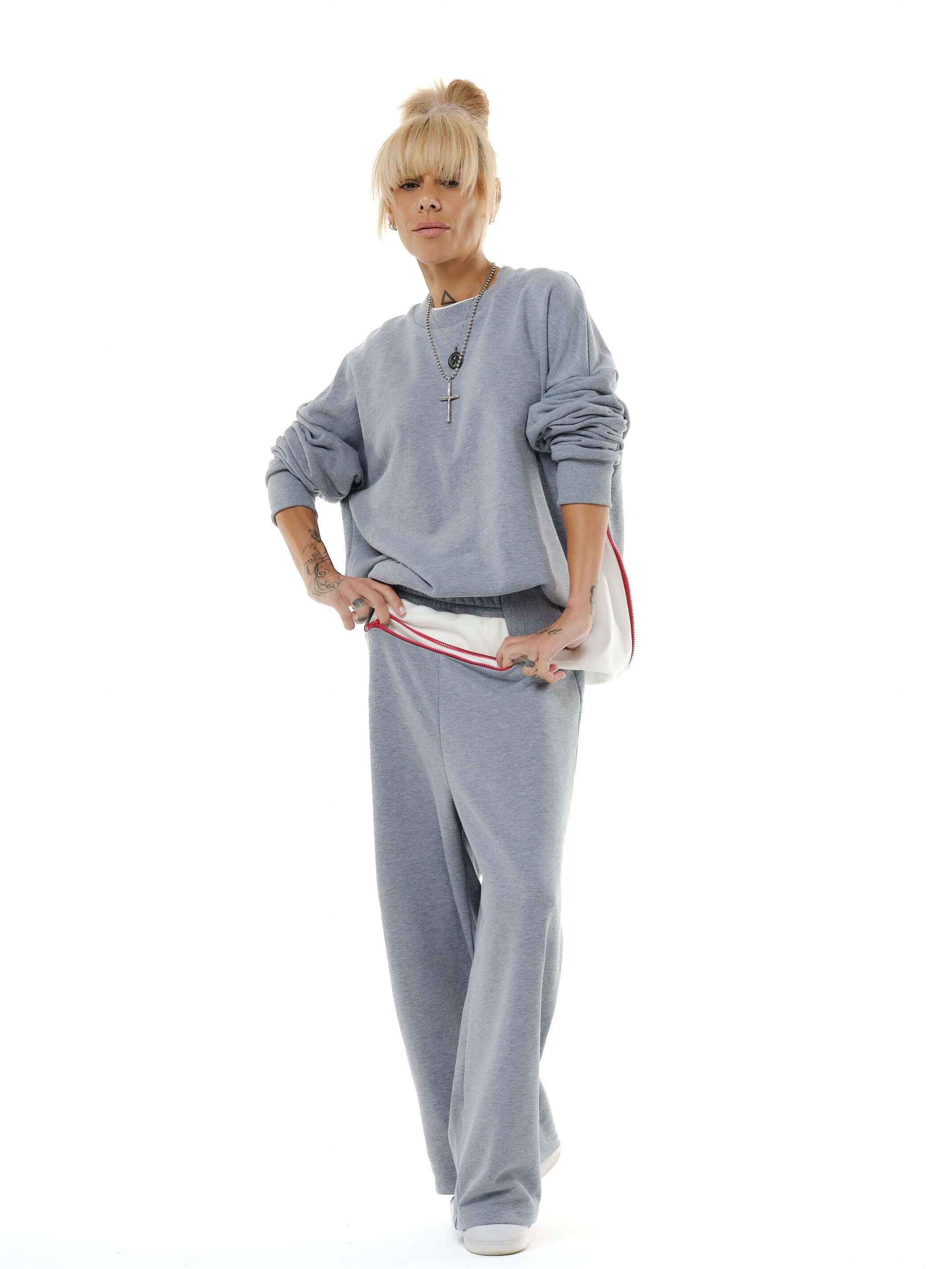 Relaxed Grey Two-Piece Set with Hidden Details