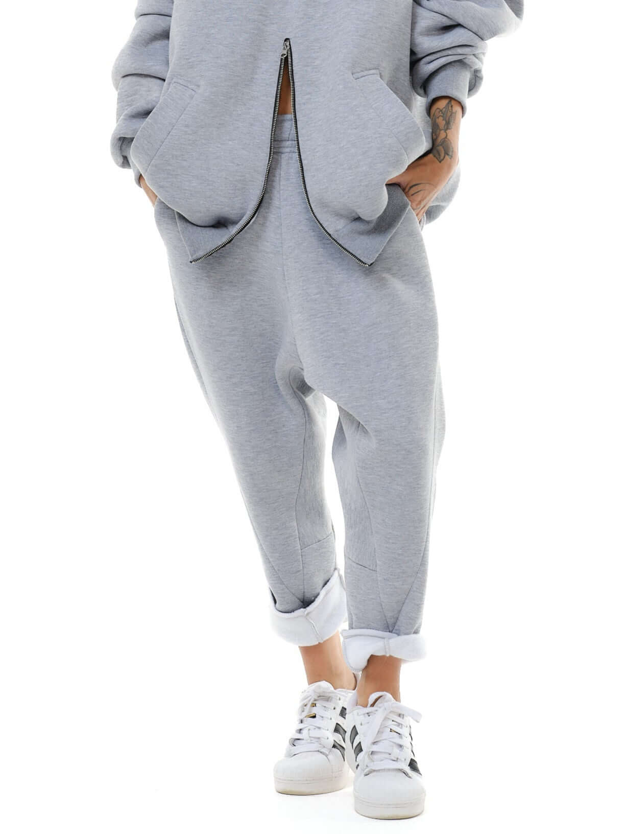 Two Pieces Grey Zip Hoodie Set