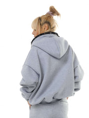 Two Pieces Grey Zip Hoodie Set