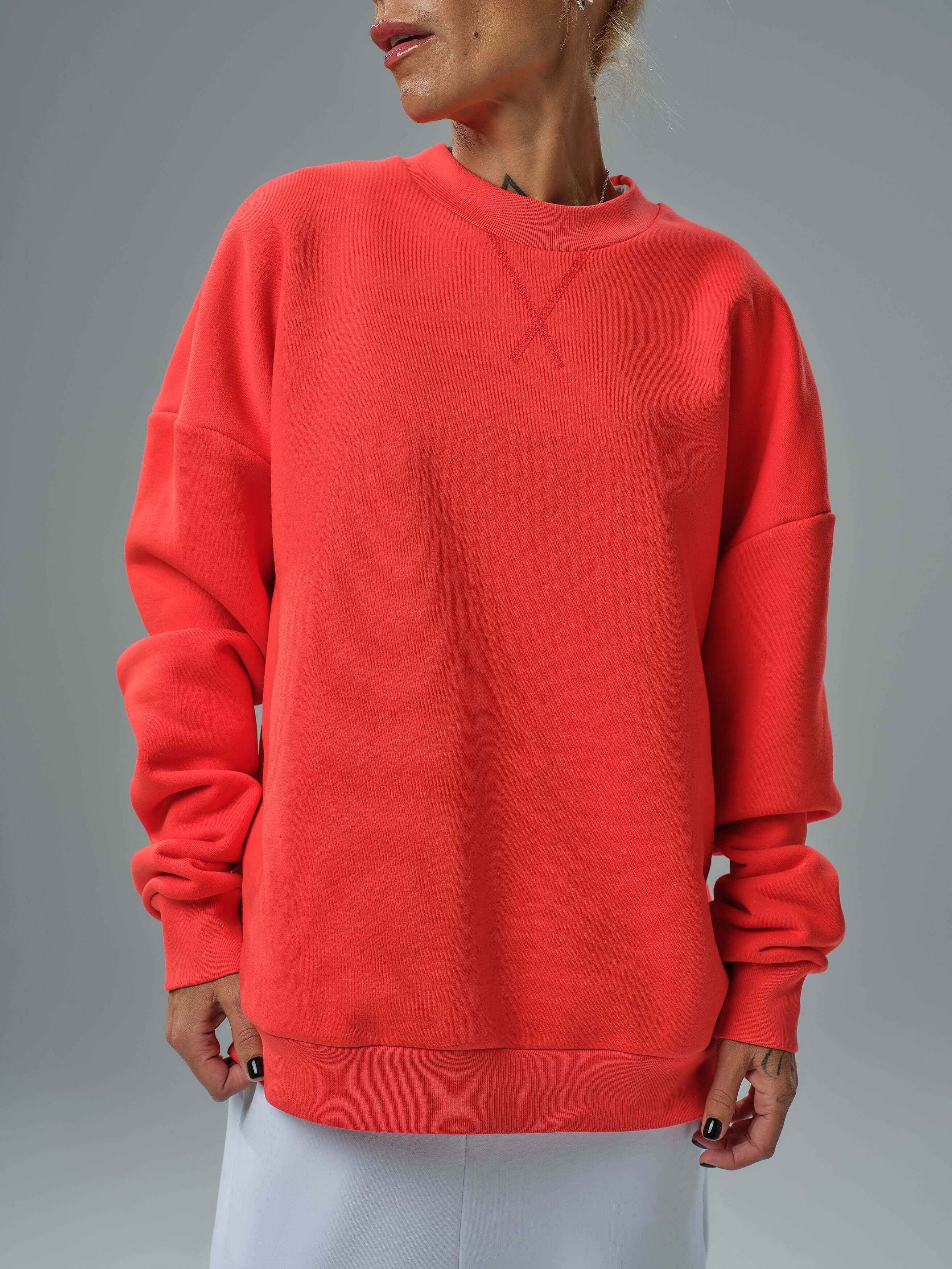 Red Oversized Sweatshirt & White Jogger Set