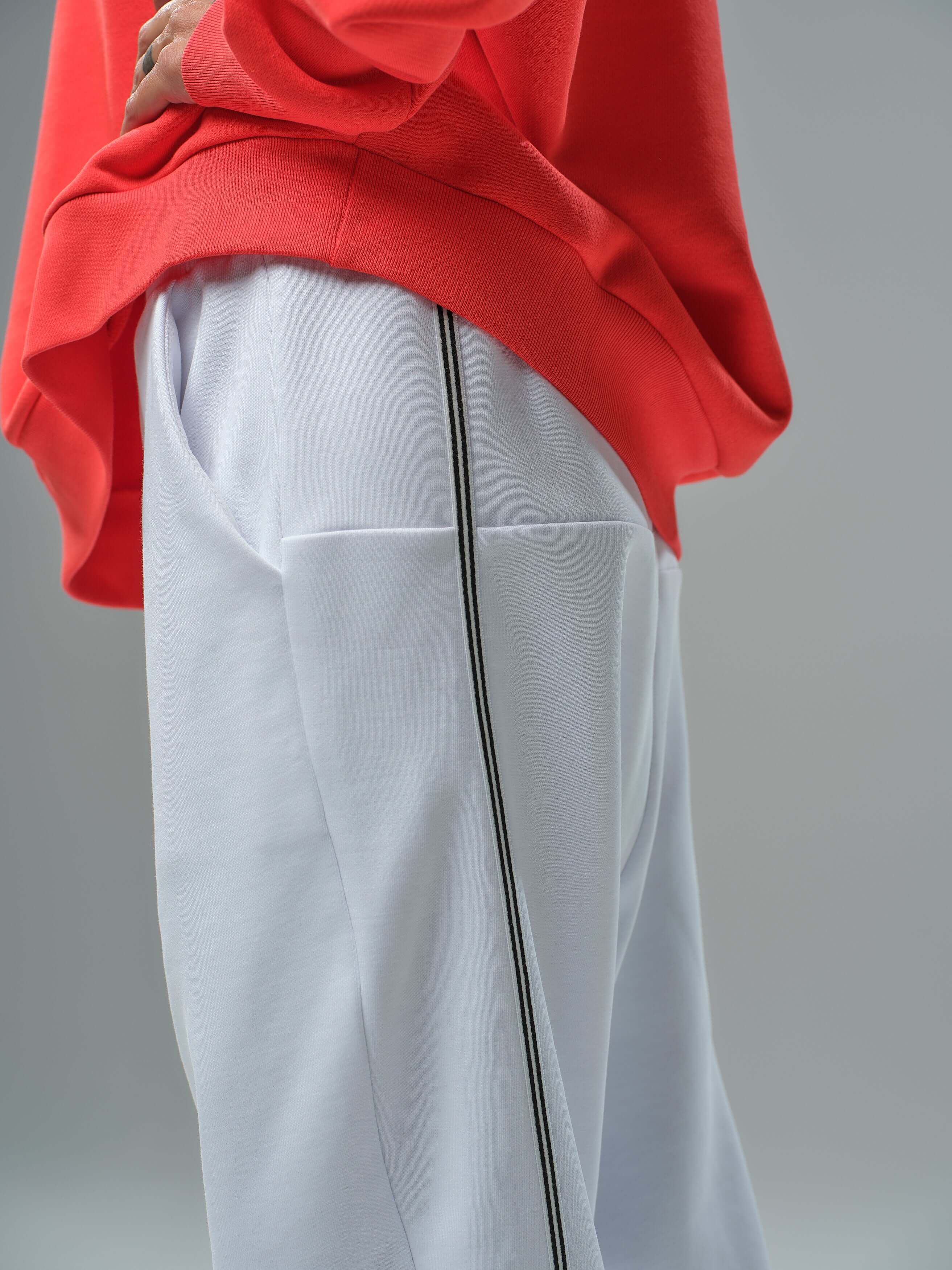 Red Oversized Sweatshirt & White Jogger Set