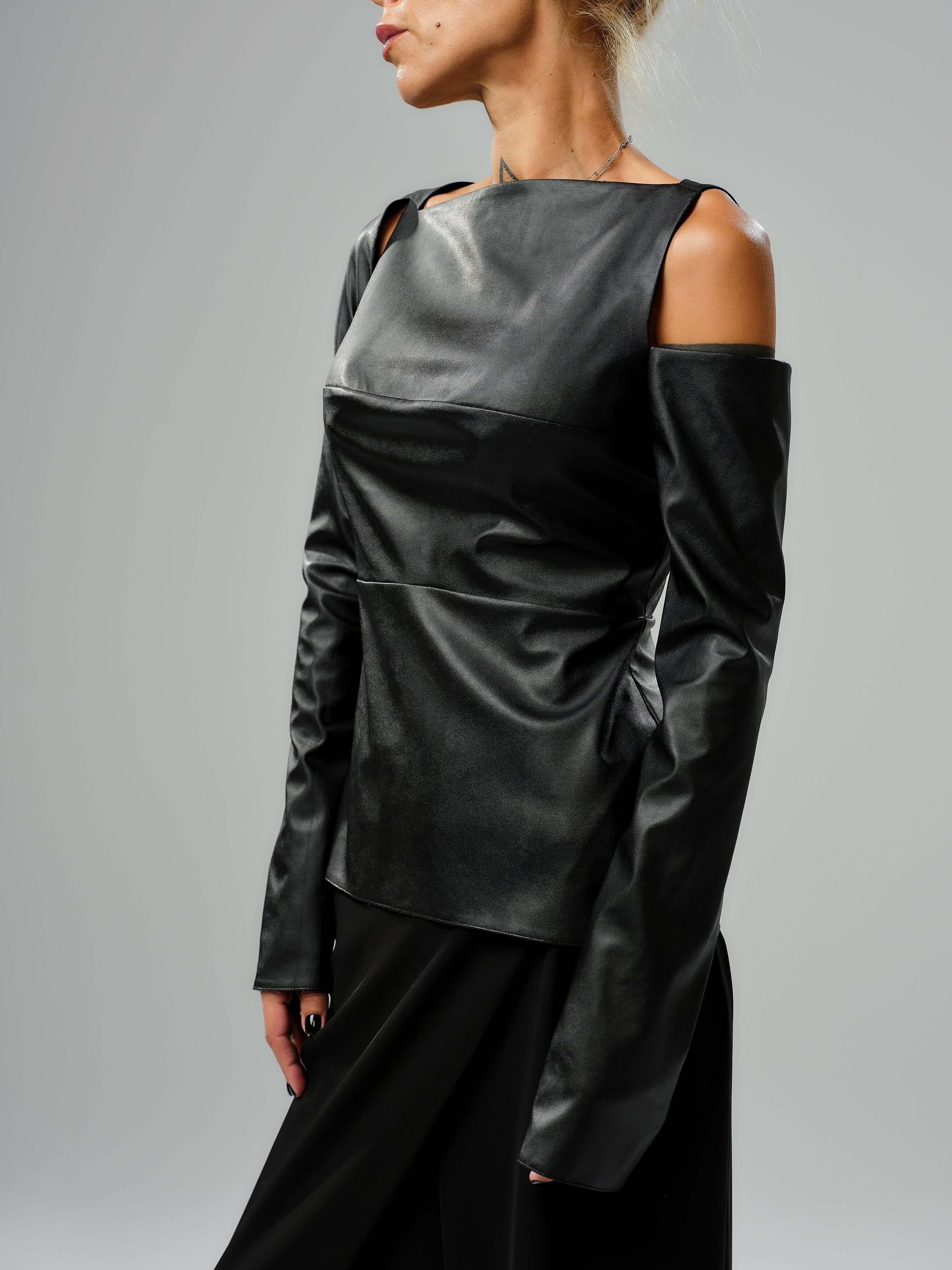Black Faux Leather Top