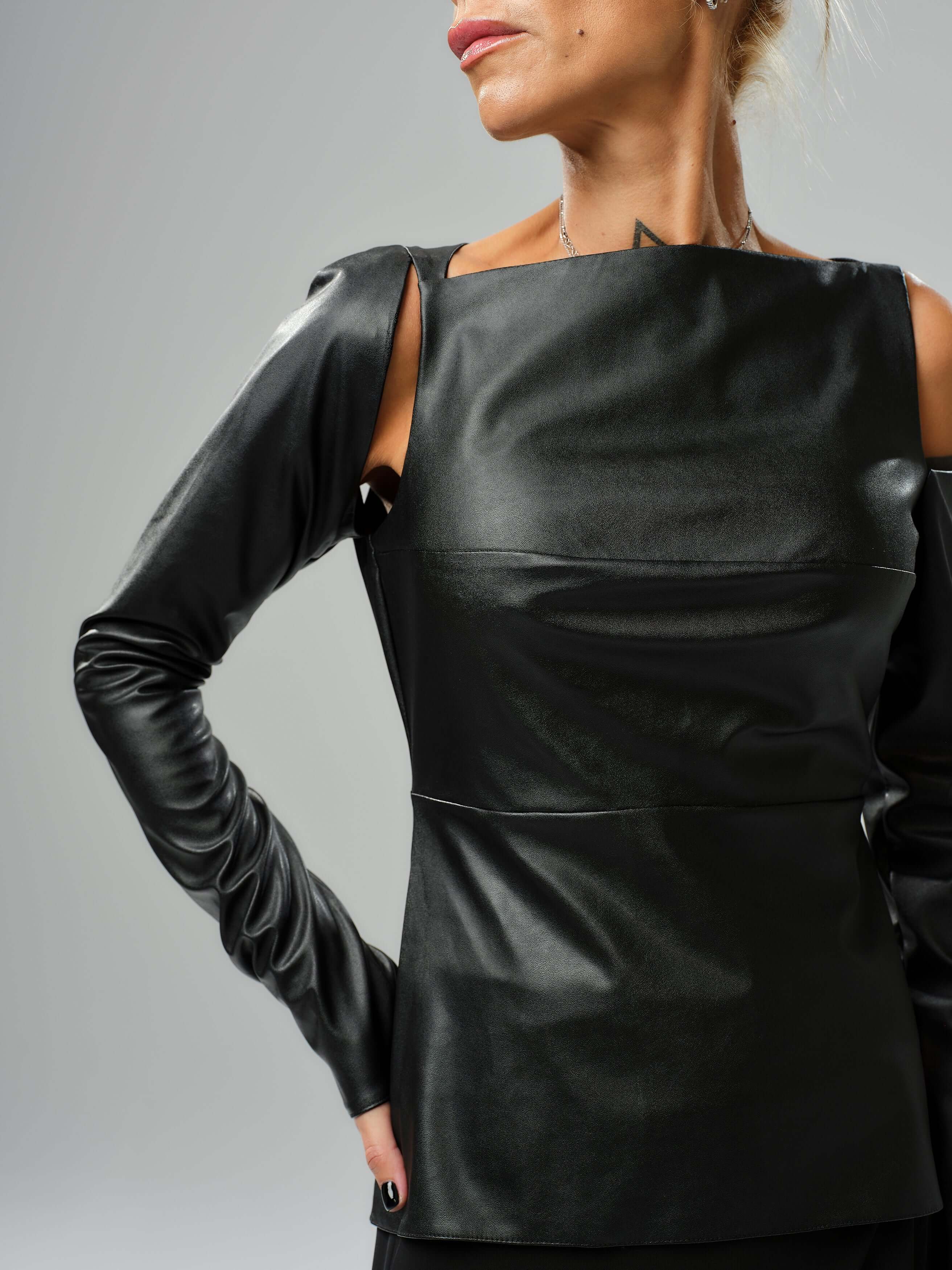 Black Faux Leather Top