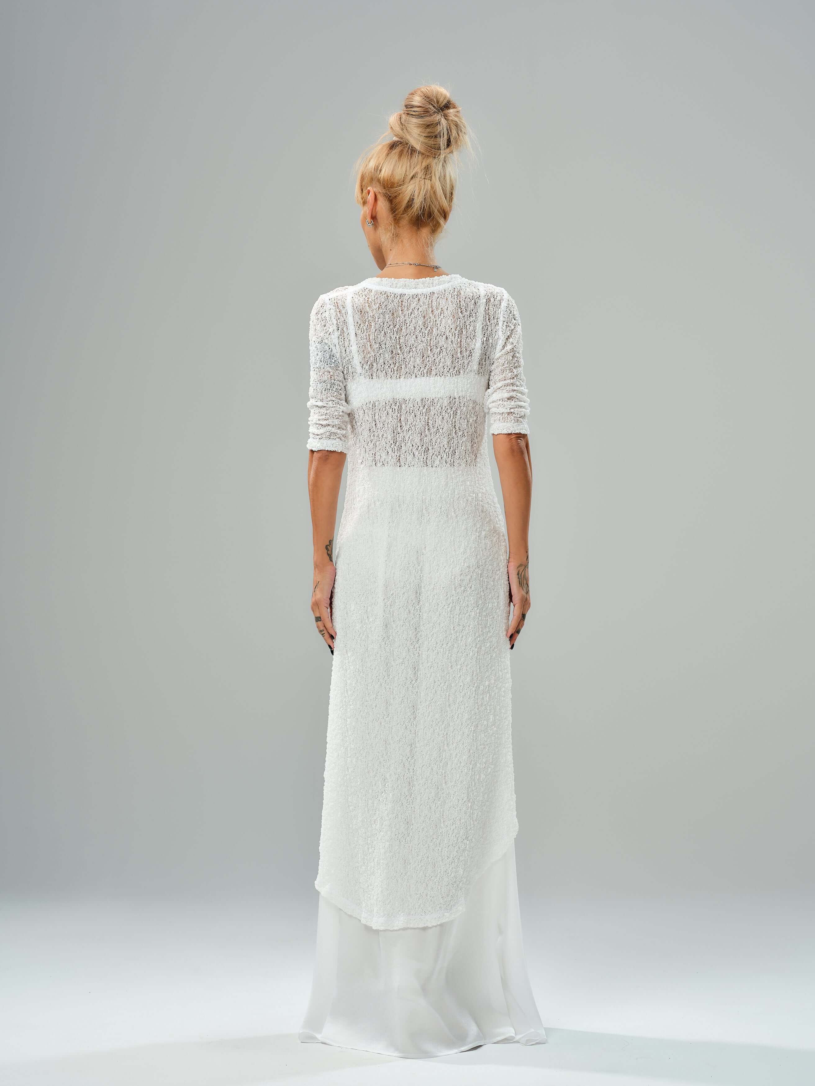 White Maxi Co-Ord Set with Tunic & Elastic Waist Skirt